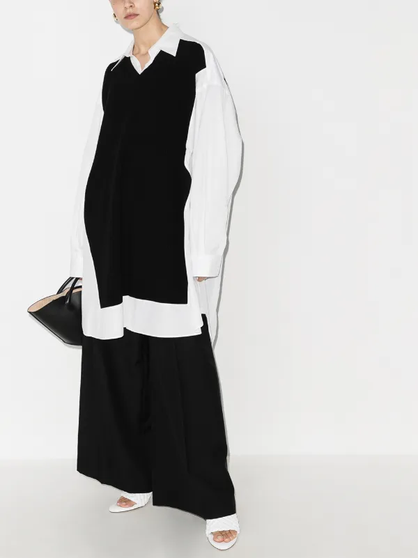 Spliced knit-detail shirtdress