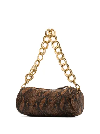 brown mini cylinder faux snake leather shoulder bag展示图