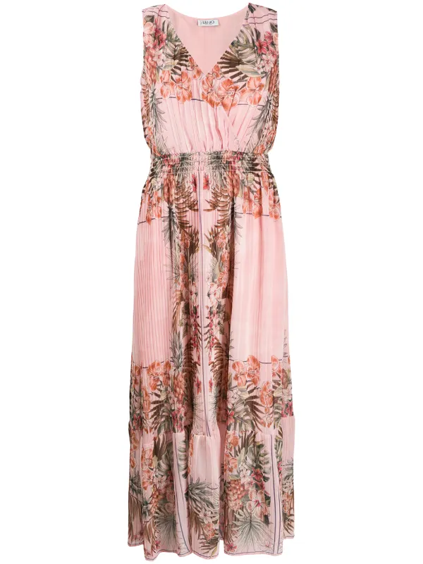 pleated floral maxi dress