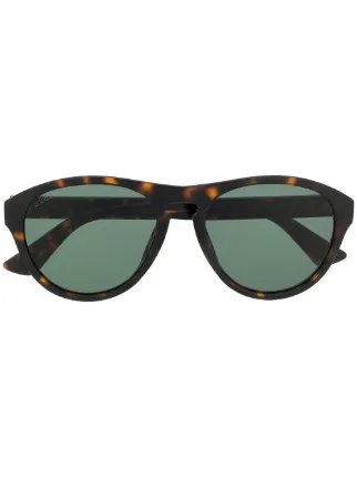 gucci brown tortoiseshell round logo glasses