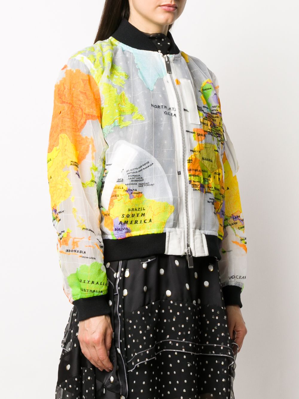 Sacai World Map Print Side Zip Bomber Jacket - Farfetch