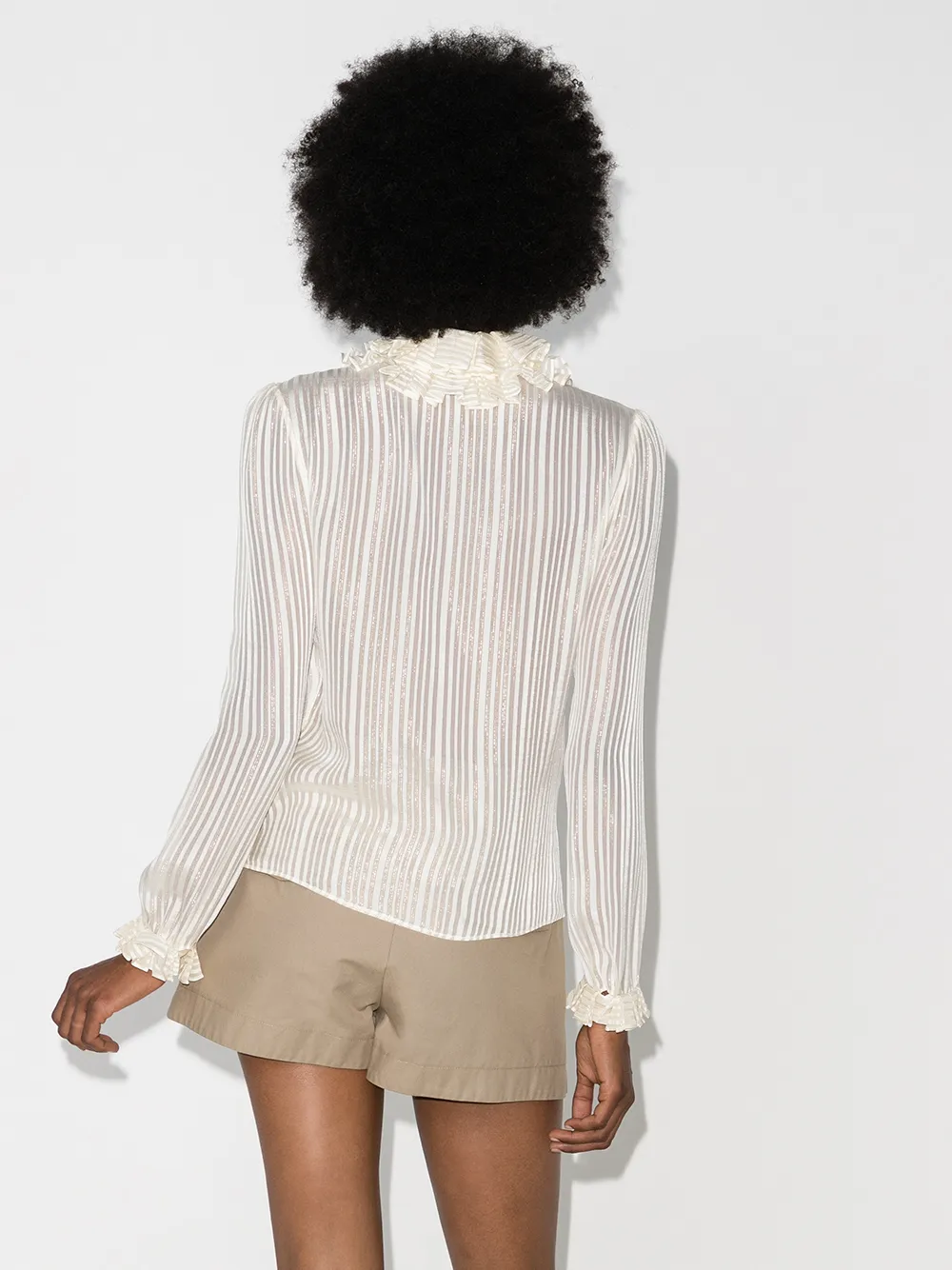 Saint Laurent Ruffle-collar Striped Blouse - Neutrals 