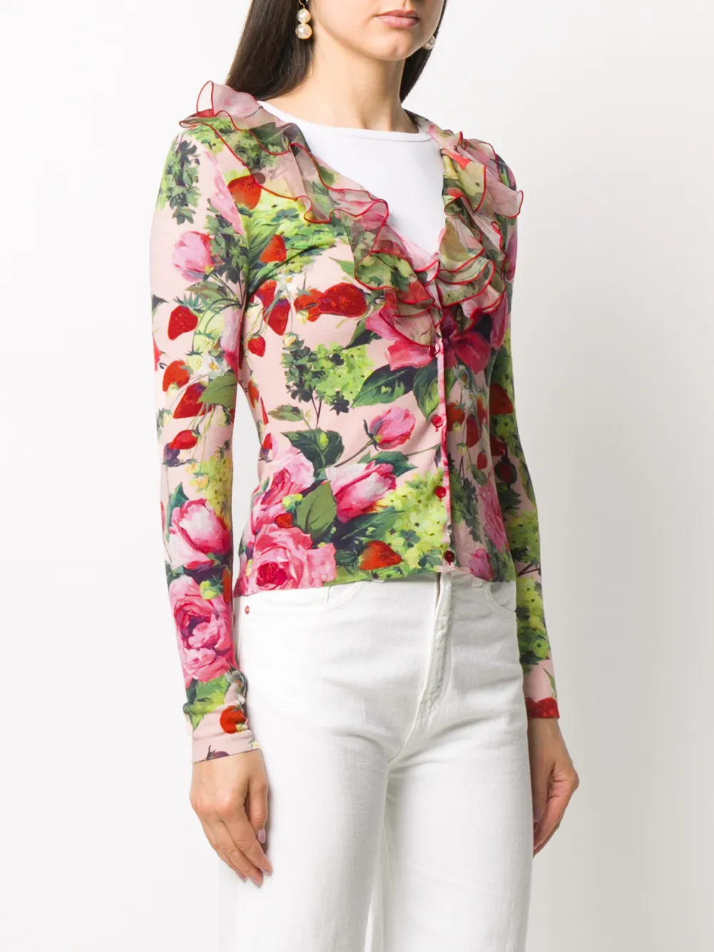 фото Blumarine floral print ruffled cardigan