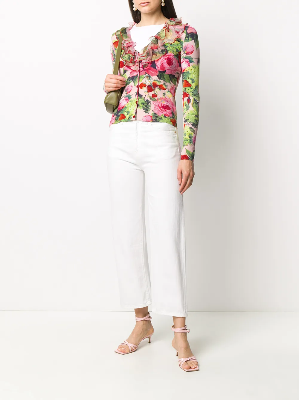 фото Blumarine floral print ruffled cardigan