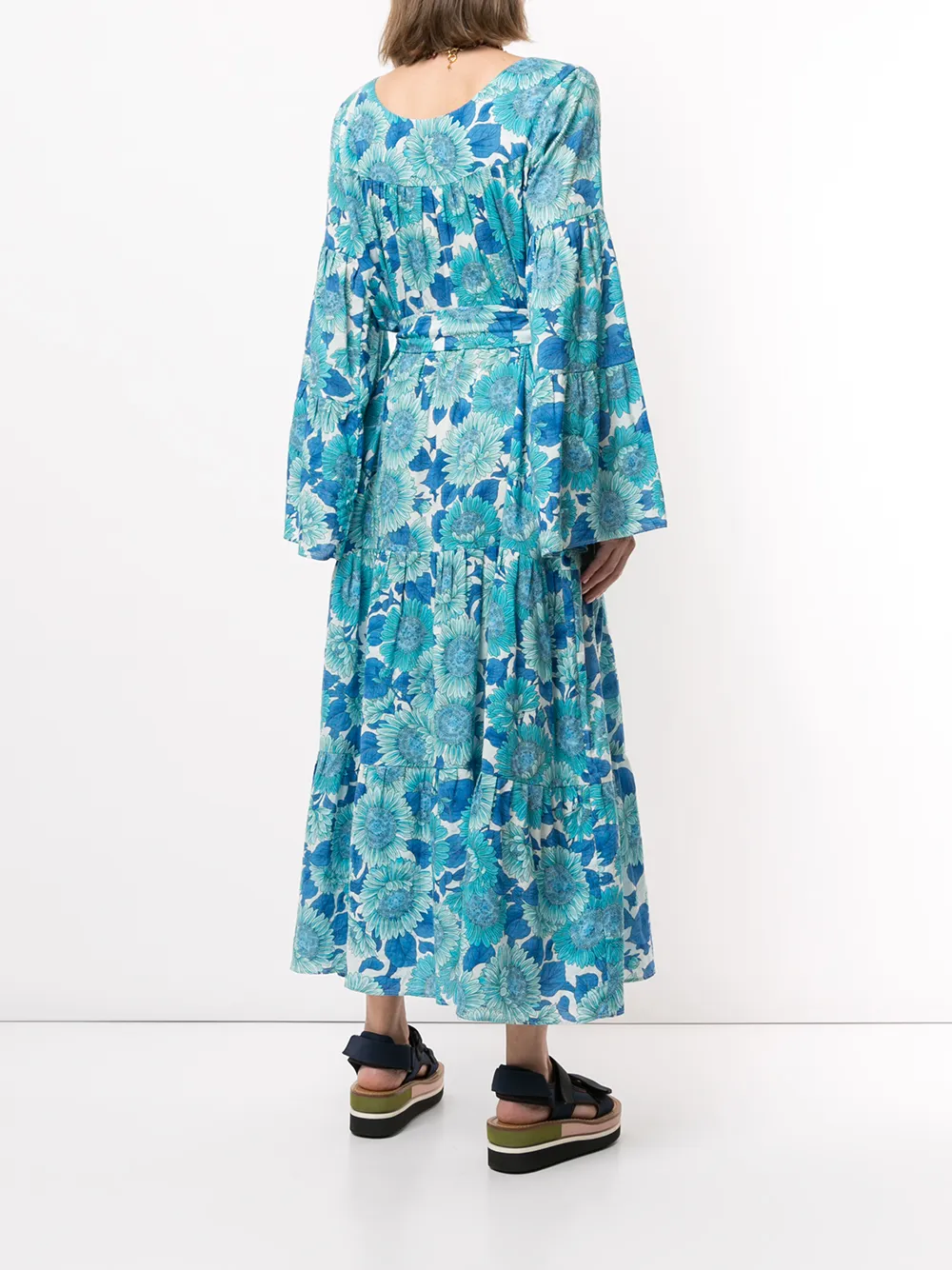 Bambah Kaftan met zonnebloemprint Blauw