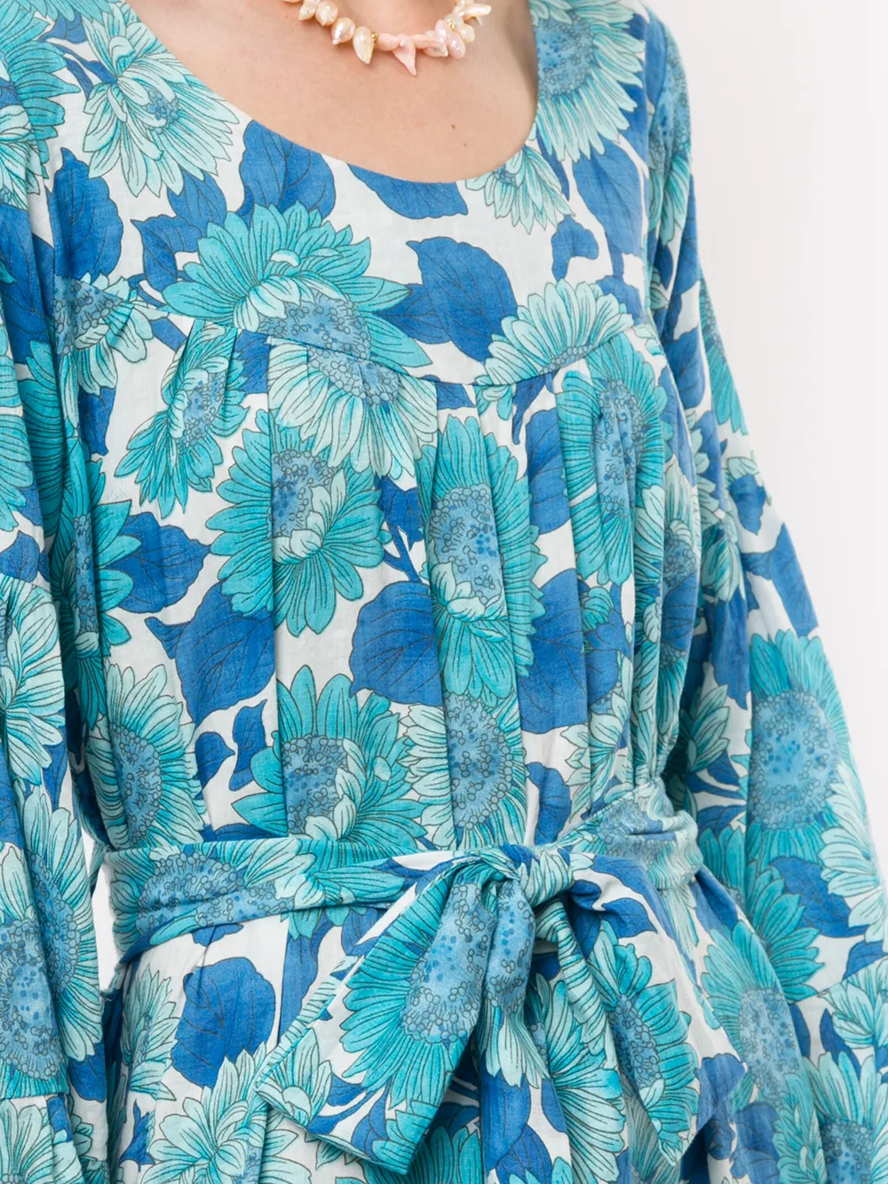 Bambah Kaftan met zonnebloemprint Blauw