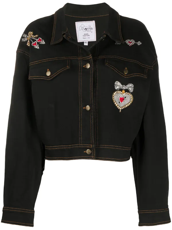 black embroidered jean jacket