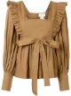 Image 1 of Karen Walker Chestnut ruffle-trimmed cotton blouse