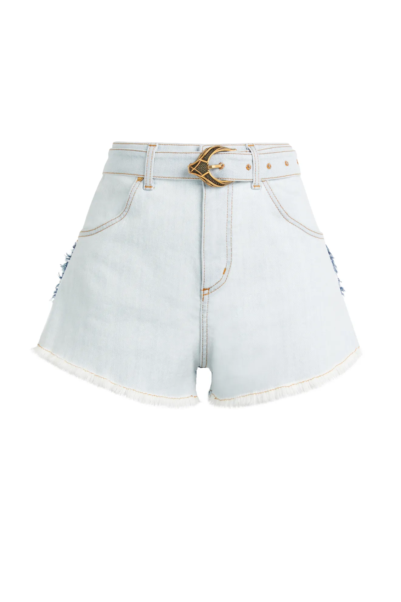 Snake buckle belt denim shorts 