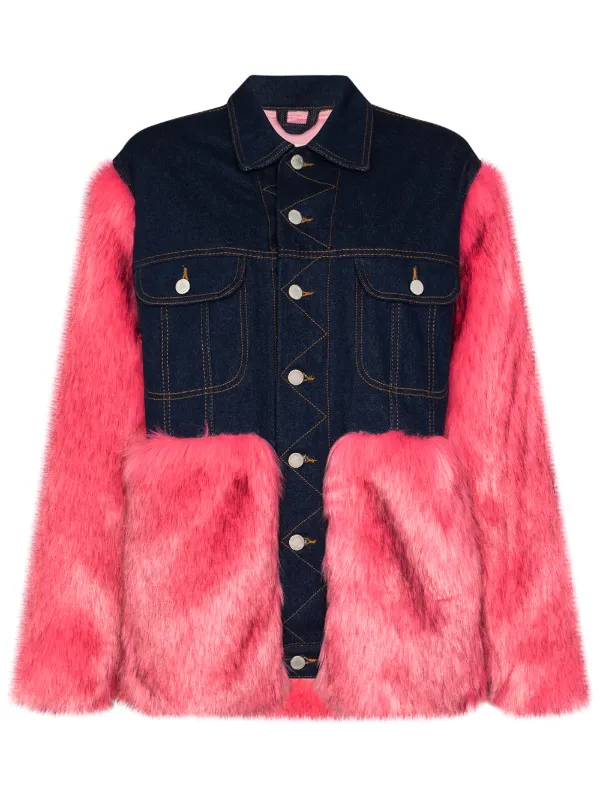 red fur denim jacket
