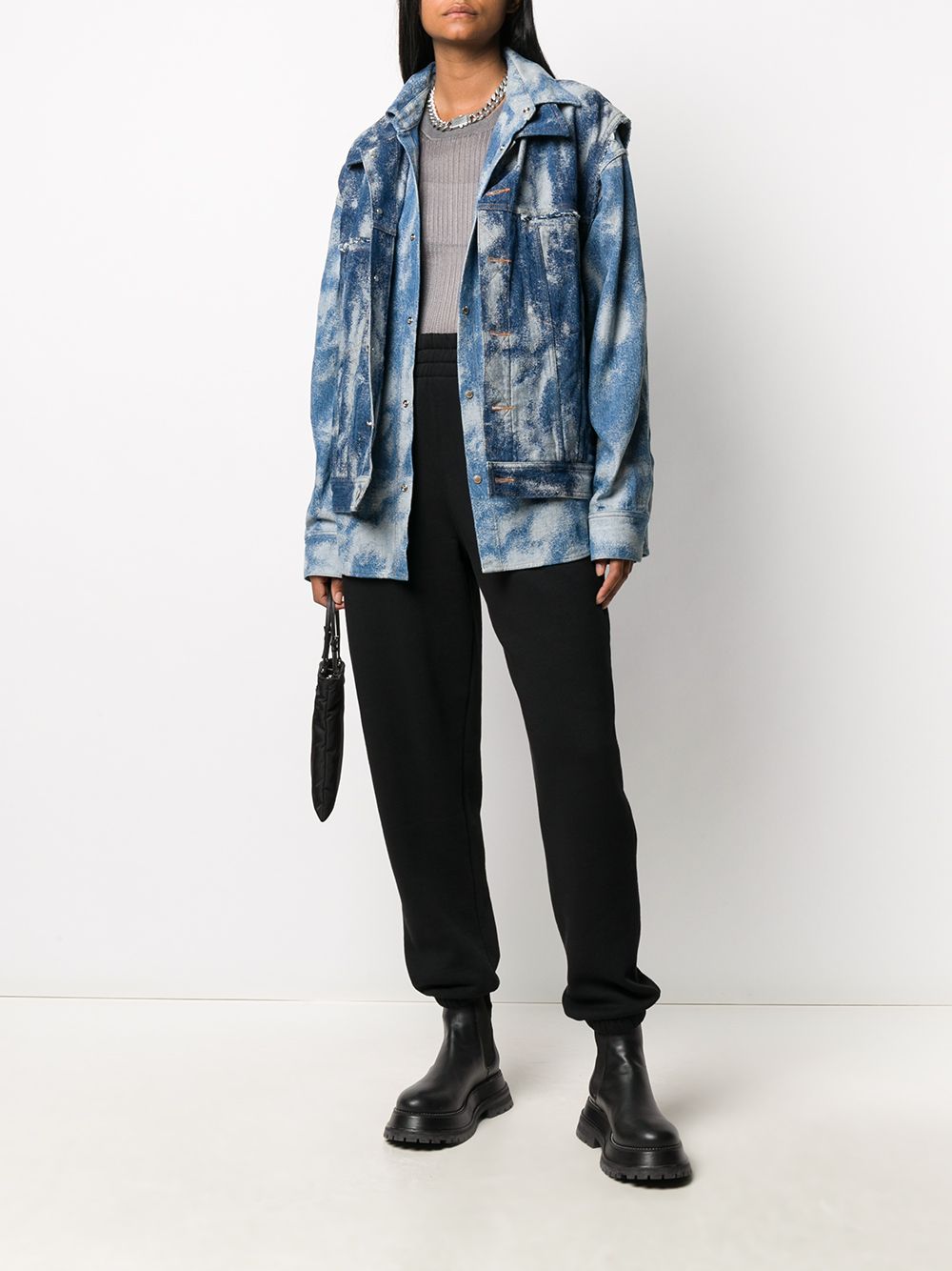 Shop Ambush Bleached-effect Layered Denim Jacket In Blue