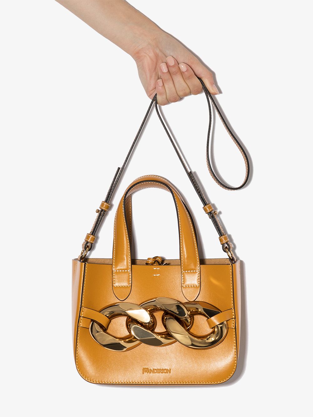 фото Jw anderson brown mini leather chain tote bag