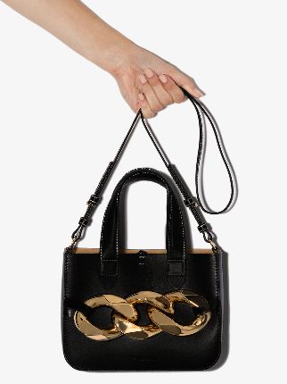 black mini chain leather tote bag展示图