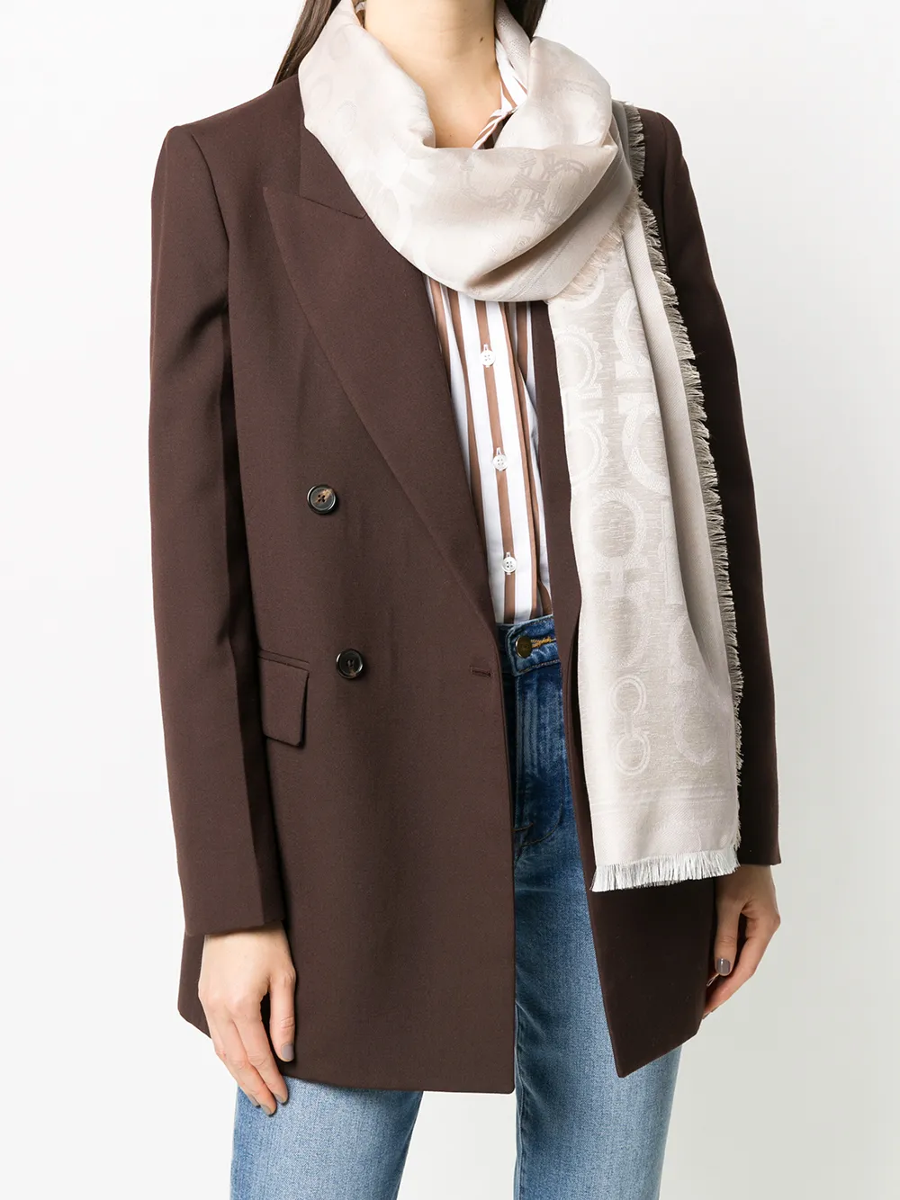 Ferragamo Sjaal met gancini patroon - Beige Top Merken Winkel