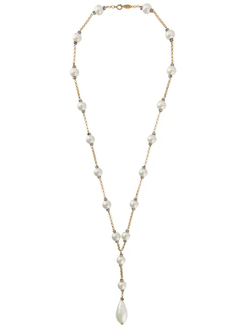 CHANEL Pre-Owned rhinestone-embellished drop pearl necklace