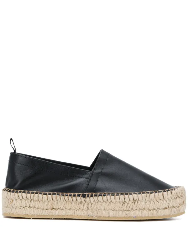 black leather platform espadrilles