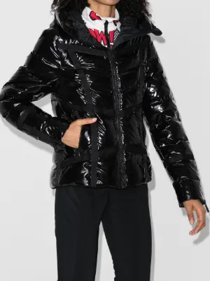 cameo rose black patent faux fur trim puffer jacket