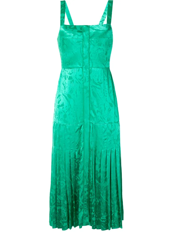 emerald green floral pleated midi dress