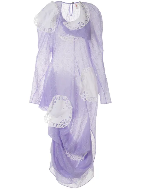 yuhan wang doily appliqué floral print dress