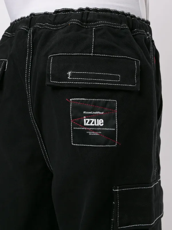 black contrast stitch cargo trousers