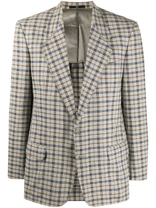 Shop blue Valentino Pre-Owned 1980s checked slim-fit blazer with ...