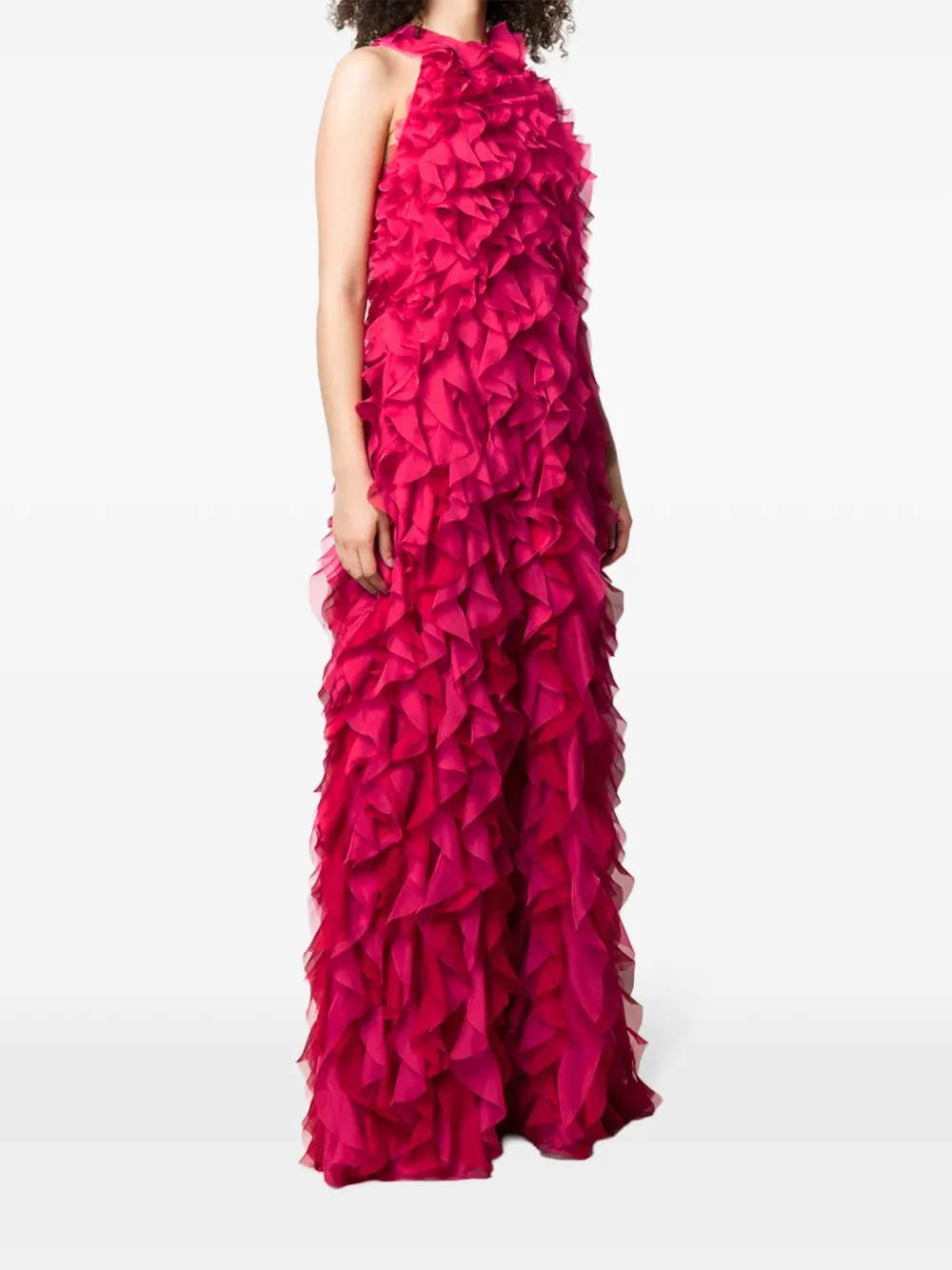 Alberta Ferretti ruffled racerback evening dress – Pink