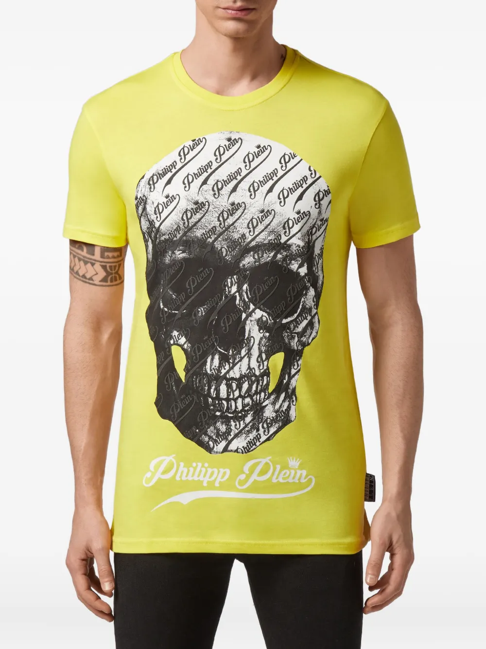 Philipp Plein T-shirt Round Neck Ss Allover Skull In Yellow