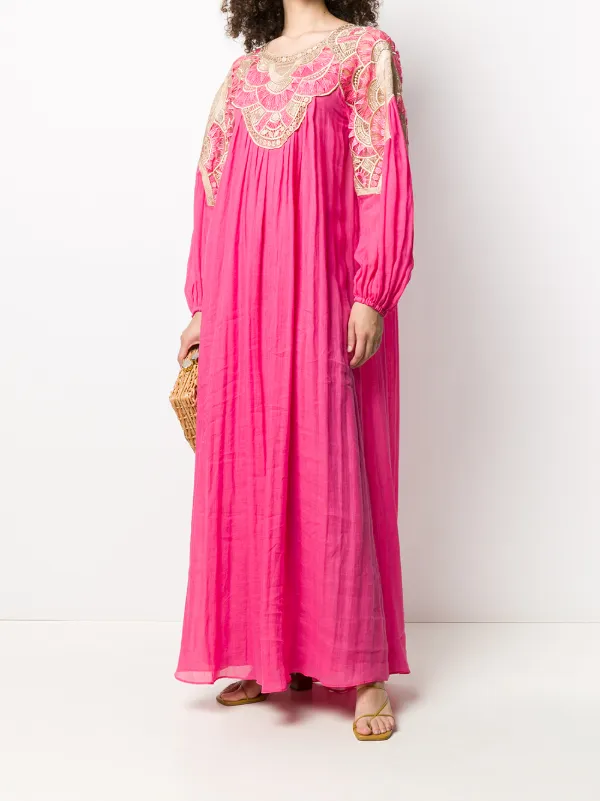 Alberta Ferretti Embroidered Panel Crinkled Effect Dress | Pink | FARFETCH