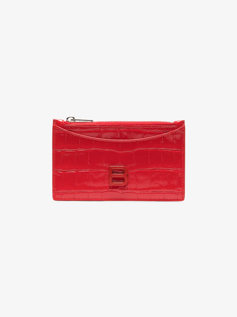 BALENCIAGA RED HOURGLASS MOCK CROC LEATHER CARD HOLDER