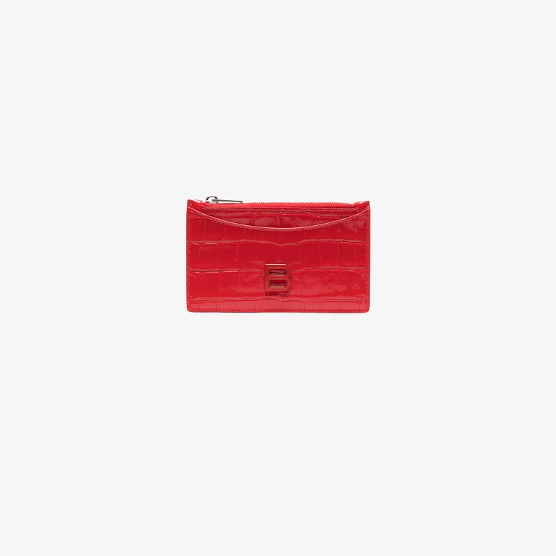 BALENCIAGA RED HOURGLASS MOCK CROC LEATHER CARD HOLDER