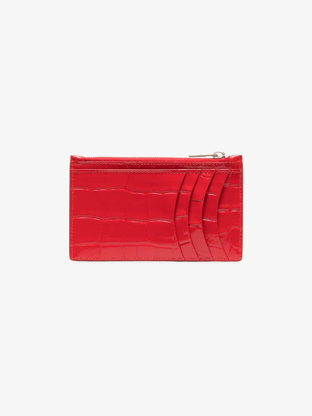 BALENCIAGA RED HOURGLASS MOCK CROC LEATHER CARD HOLDER