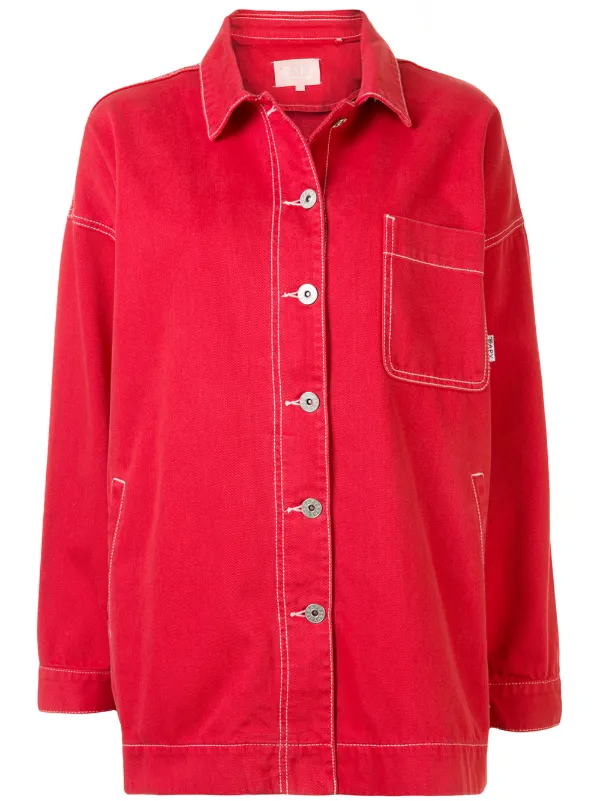 red oversized denim jacket