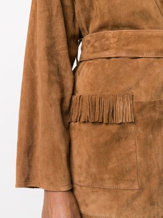 front tie fringed suede jacket展示图