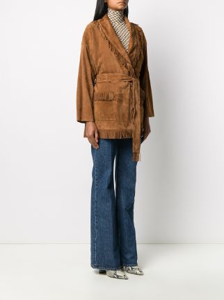 front tie fringed suede jacket展示图