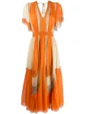 Alberta Ferretti colour block embroidered detail silk dress - Orange