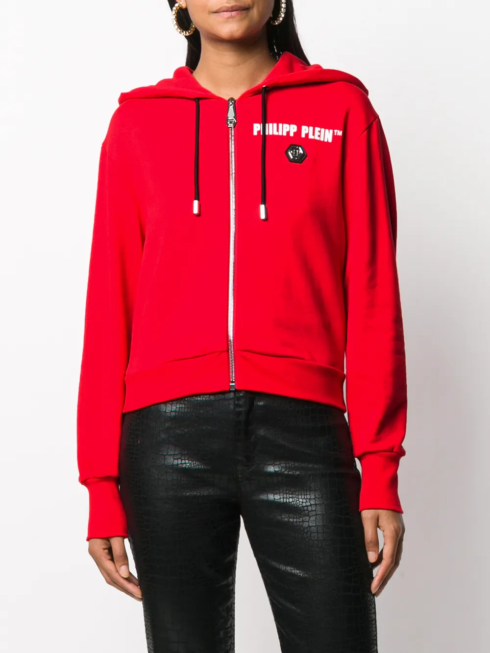  Philipp Plein Zip-up Logo Print Hoodie - Red 