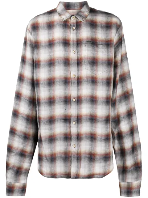 plaid button-front shirt
