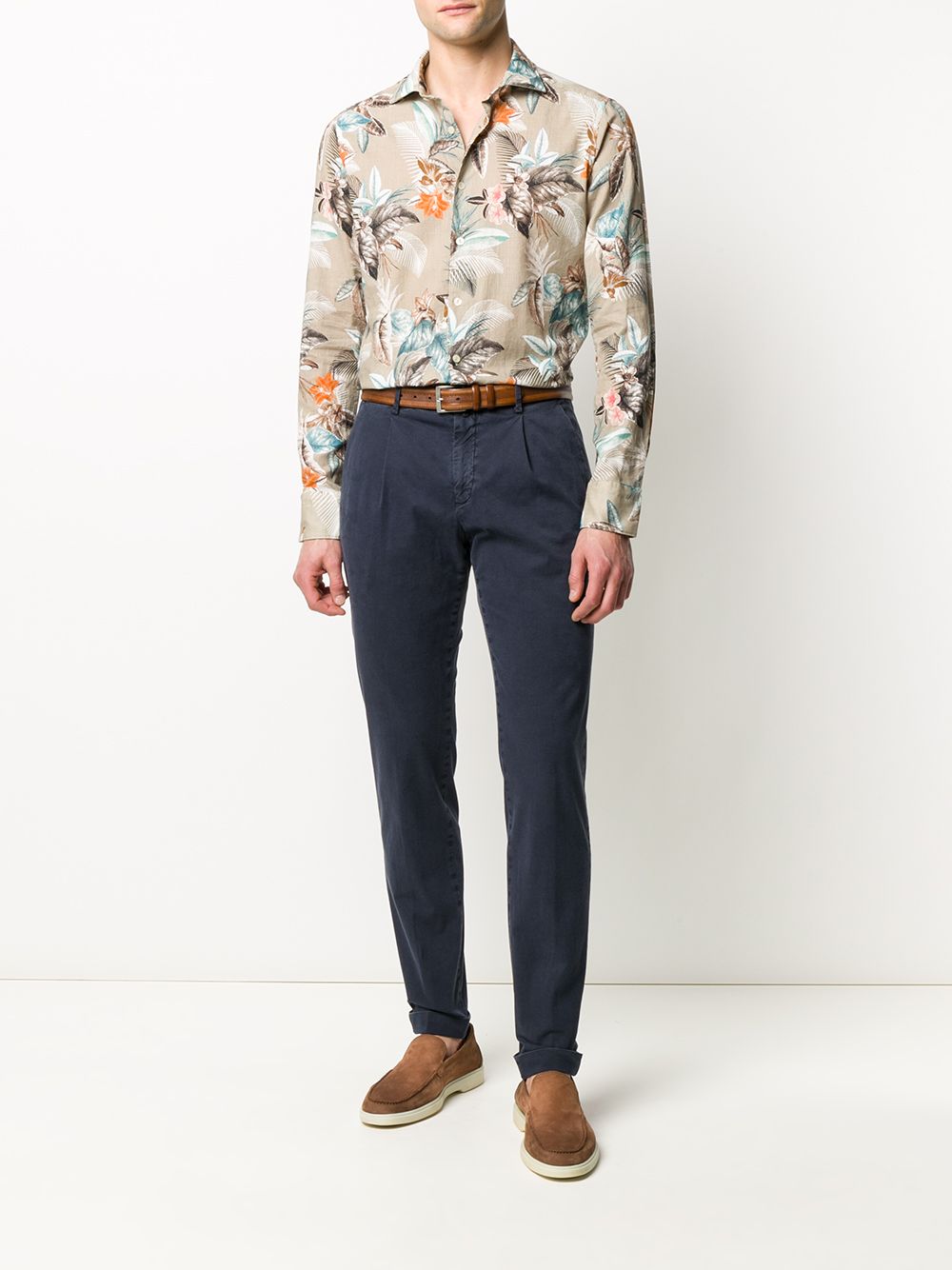 фото Tintoria mattei foliage print french collar shirt