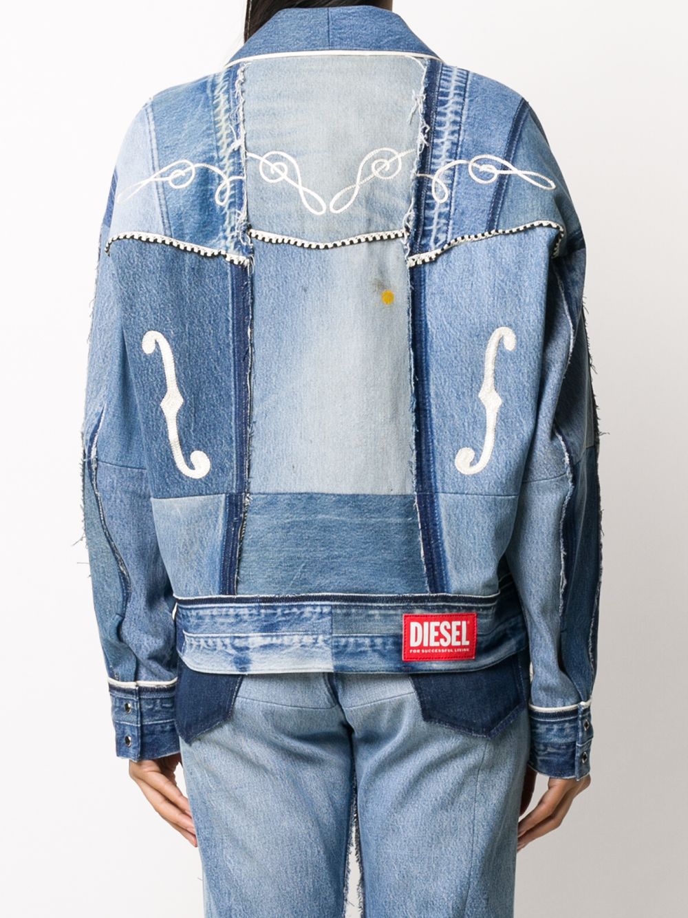 фото Diesel red tag embroidered patchwork denim jacket