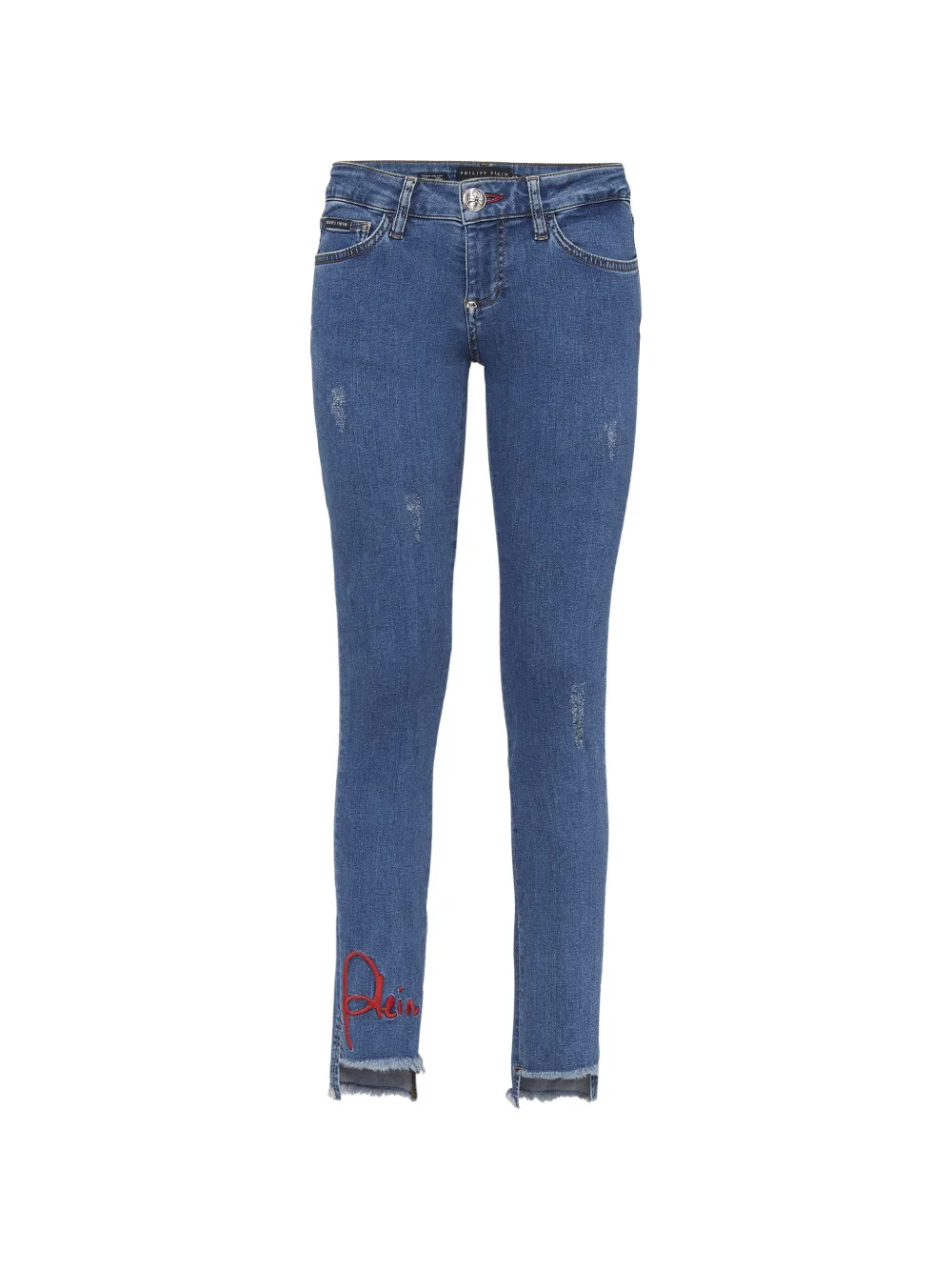 Philipp Plein embroidered frayed jeans - Blu