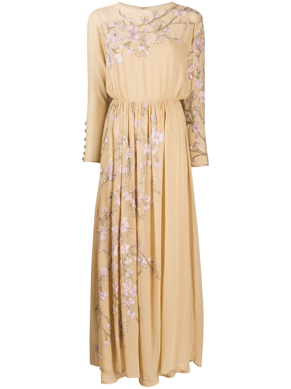 Pre-owned Valentino 1970s Floral Embroidered Dress In Neutrals