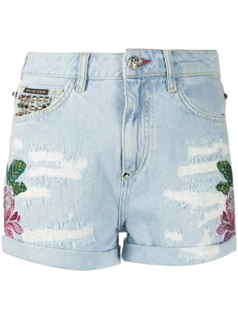 Philipp Plein embroidered denim shorts