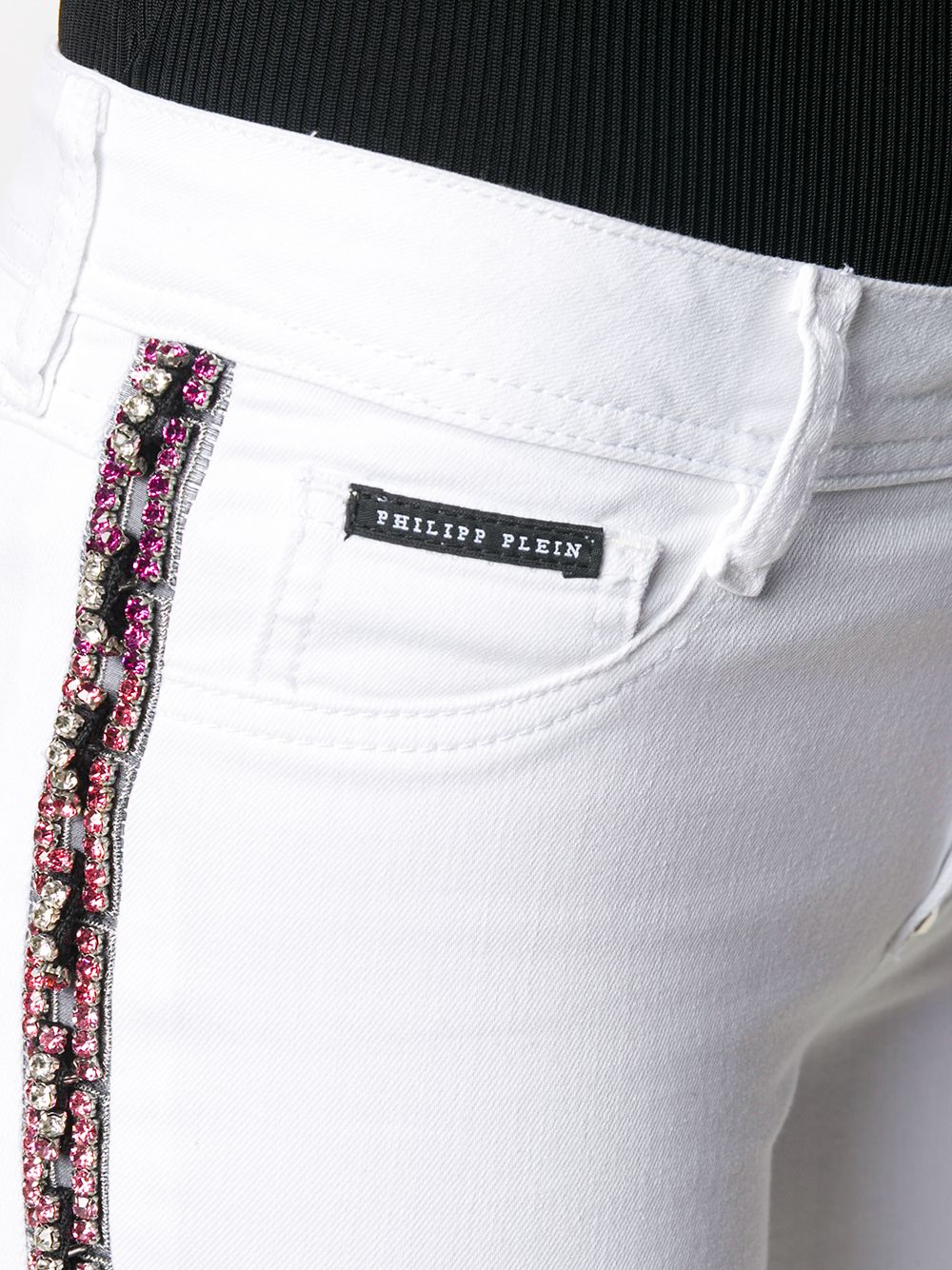 Shop Philipp Plein Crystal-embellished Skinny Jeans In White