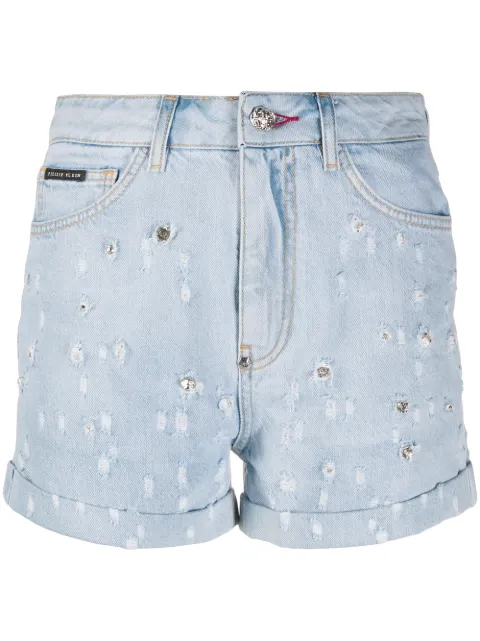 Philipp Plein crystal-embellished denim shorts