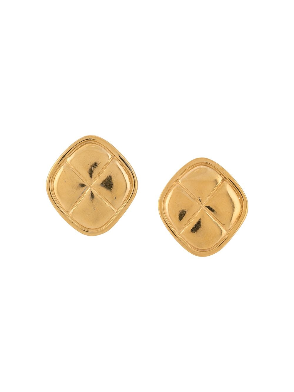 Pre-owned Chanel 1975-1985 Quilted Button Earrings In Gold