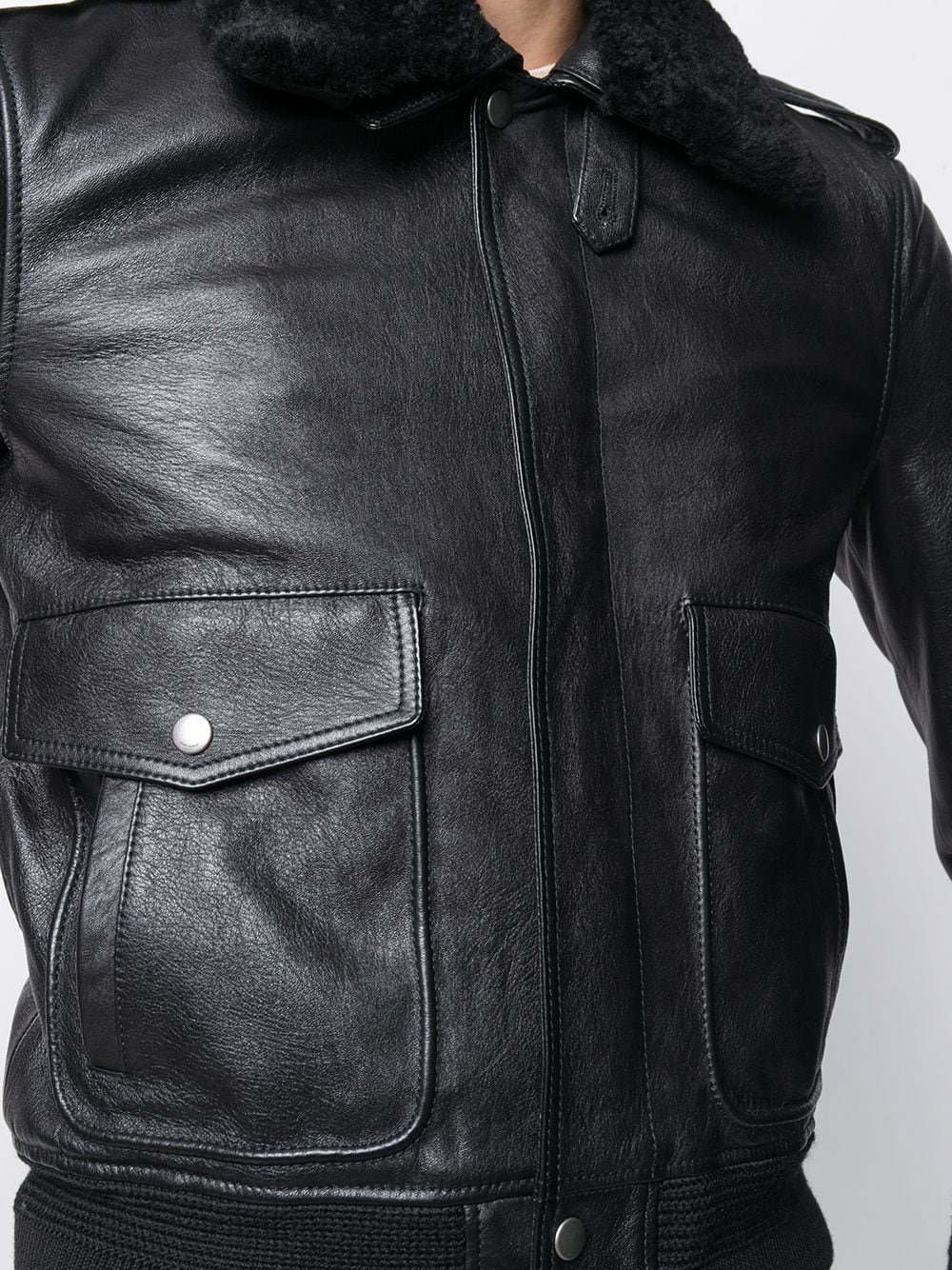 Shop Saint Laurent Oversized Flight Leather Jacket In Black