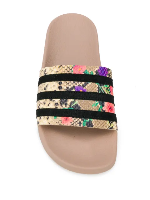 neon green snakeskin slides