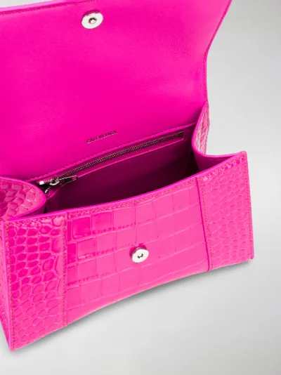 Balenciaga Metallic Pink Embossed Crocodile Hourglass Mini Top Handle Bag  For Sale at 1stDibs
