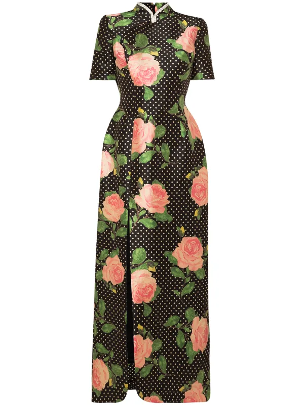 richard quinn floral print off the shoulder dress