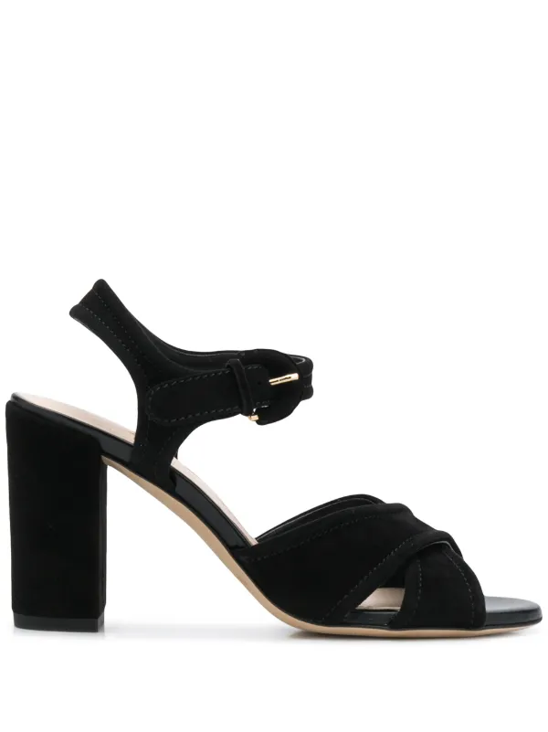 next black block heel sandals